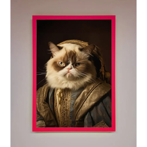 Renaissance Grumpy Cat Framed Print - A3 (29.7 x 42 cm) / Neon Pink - Framed Print