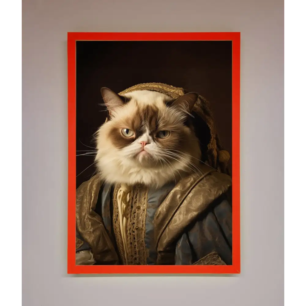 Renaissance Grumpy Cat Framed Print - A3 (29.7 x 42 cm) / Neon Red - Framed Print