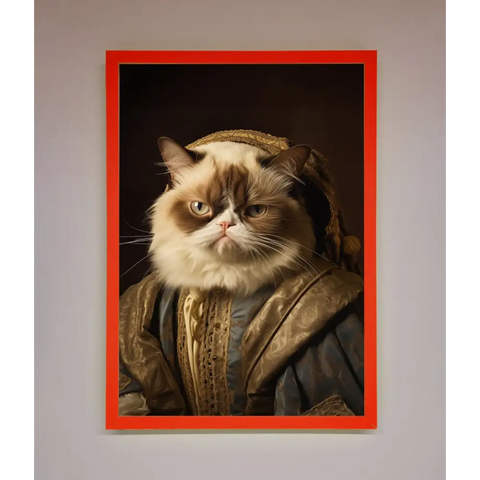 Renaissance Grumpy Cat Framed Print - A3 (29.7 x 42 cm) / Neon Red - Framed Print