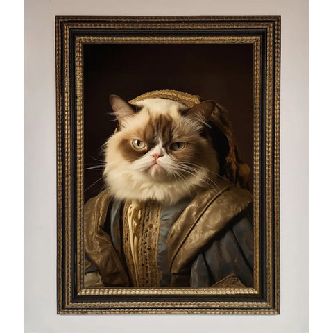 Renaissance Grumpy Cat Framed Print - A3 (29.7 x 42 cm) / Ornate Gold Black - Framed Print