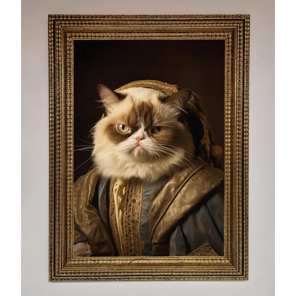 Renaissance Grumpy Cat Framed Print - A3 (29.7 x 42 cm) / Ornate Gold - Framed Print