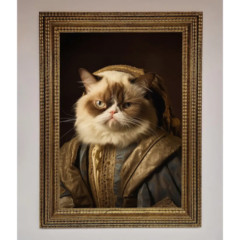 Renaissance Grumpy Cat Framed Print - A3 (29.7 x 42 cm) / Ornate Gold - Framed Print