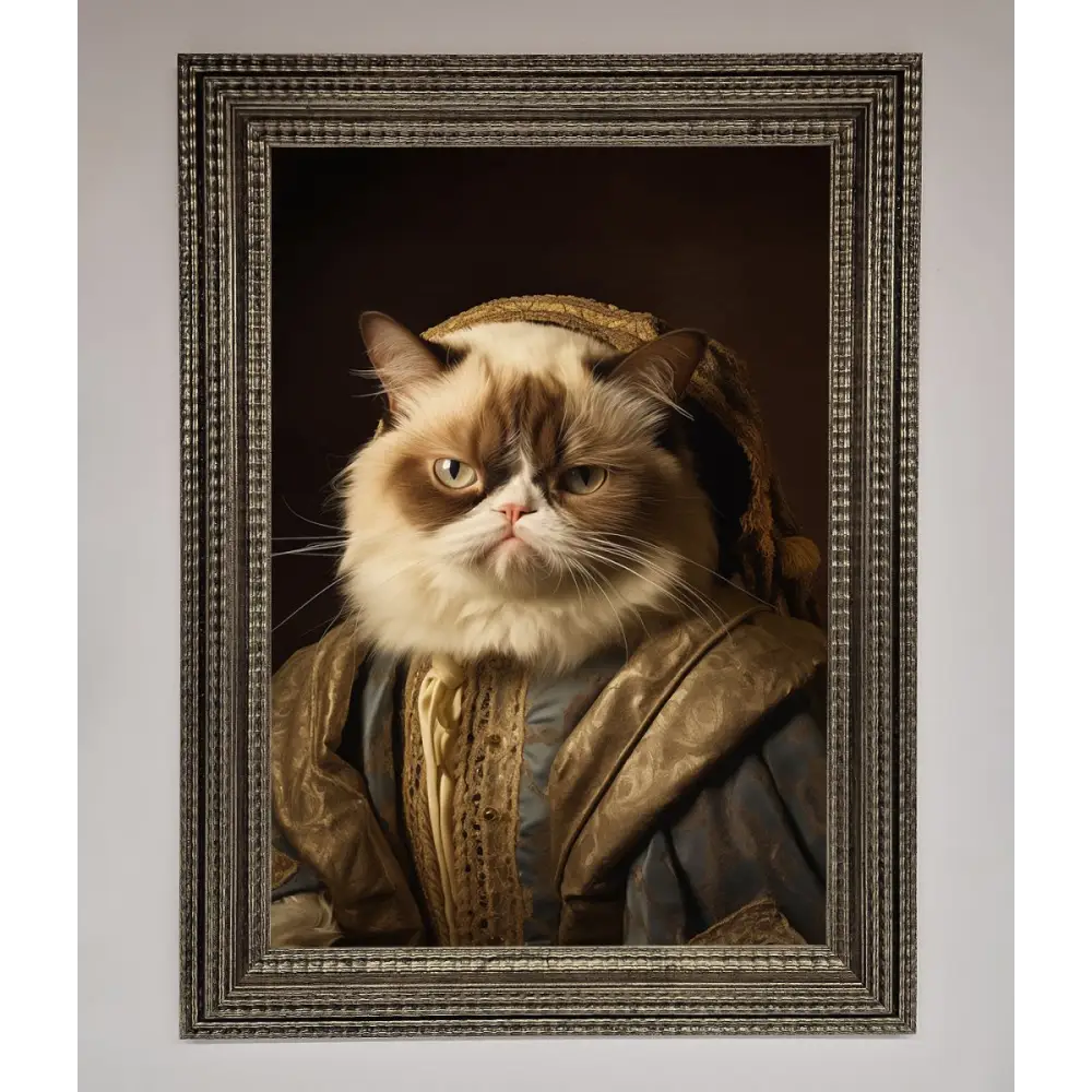 Renaissance Grumpy Cat Framed Print - A3 (29.7 x 42 cm) / Ornate Silver - Framed Print