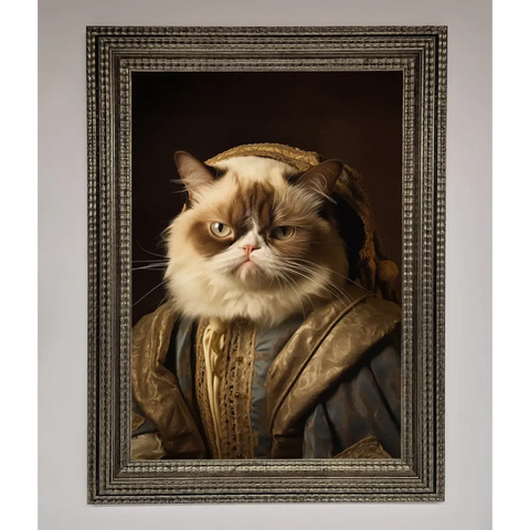 Renaissance Grumpy Cat Framed Print - A3 (29.7 x 42 cm) / Ornate Silver - Framed Print