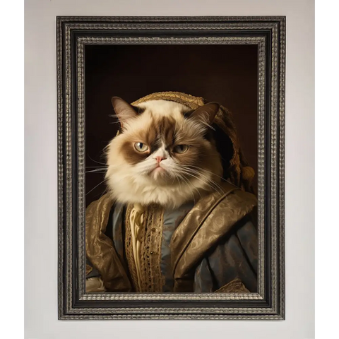 Renaissance Grumpy Cat Framed Print - A3 (29.7 x 42 cm) / Ornate Silver Black - Framed Print