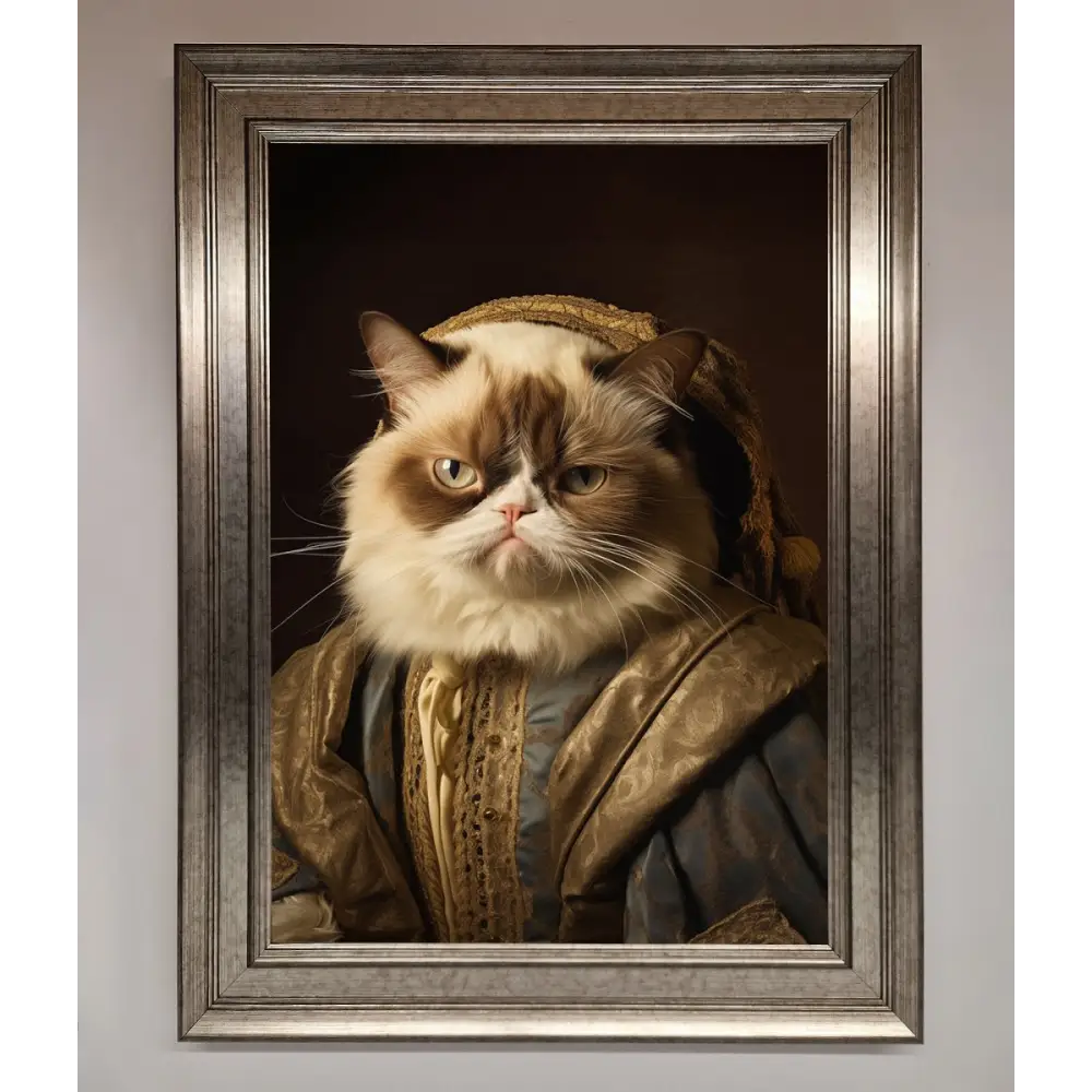 Renaissance Grumpy Cat Framed Print - A3 (29.7 x 42 cm) / Silver - Framed Print