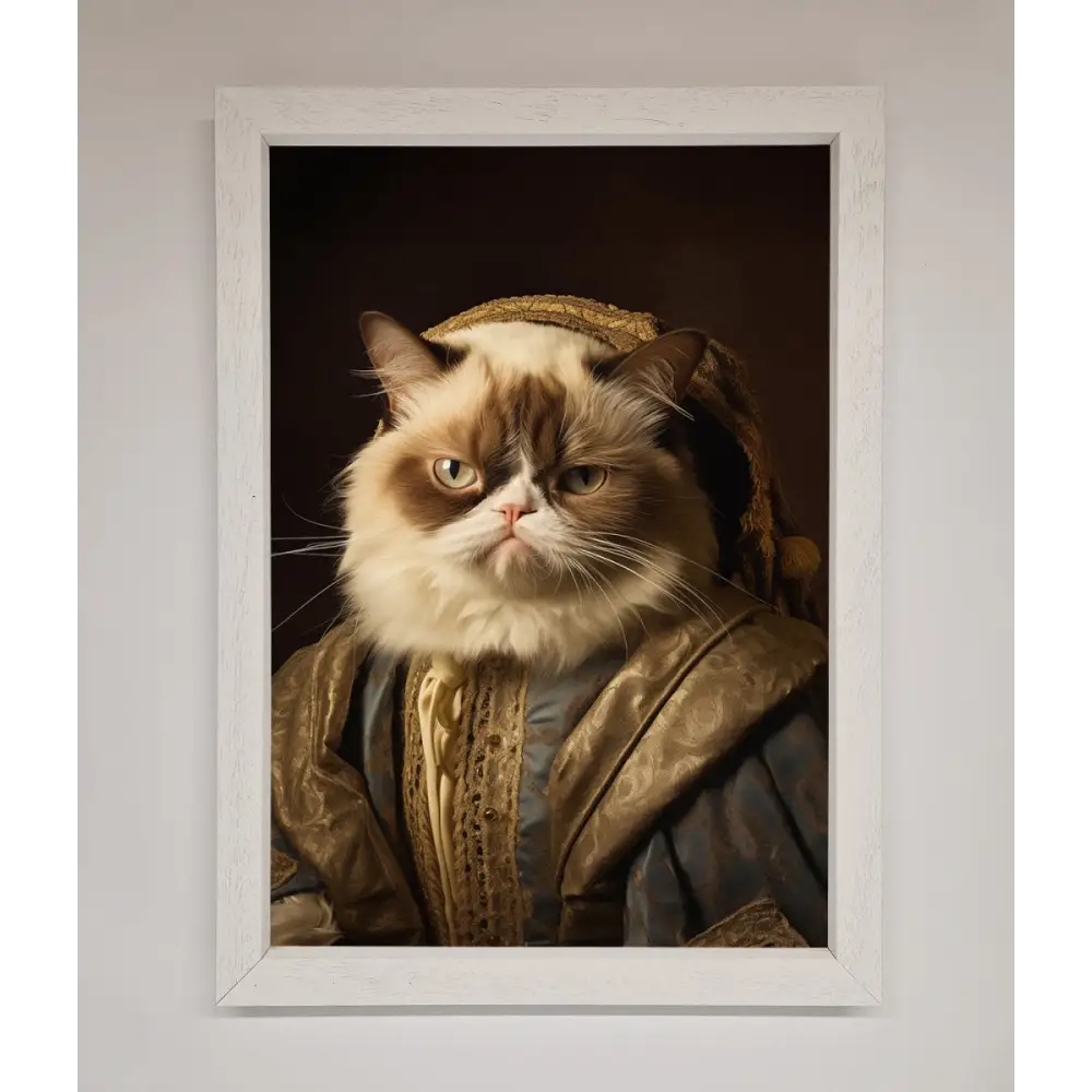 Renaissance Grumpy Cat Framed Print - A3 (29.7 x 42 cm) / White - Framed Print