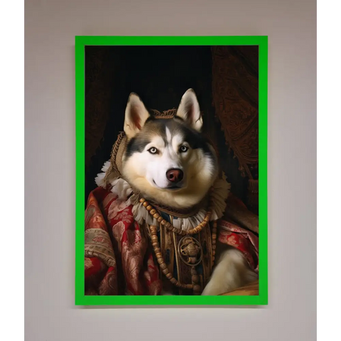 Renaissance Husky Framed Print - A3 (29.7 x 42 cm) / Neon Dark Green - Framed Print