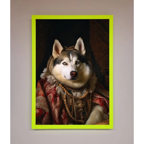 Renaissance Husky Framed Print - A3 (29.7 x 42 cm) / Neon Green - Framed Print