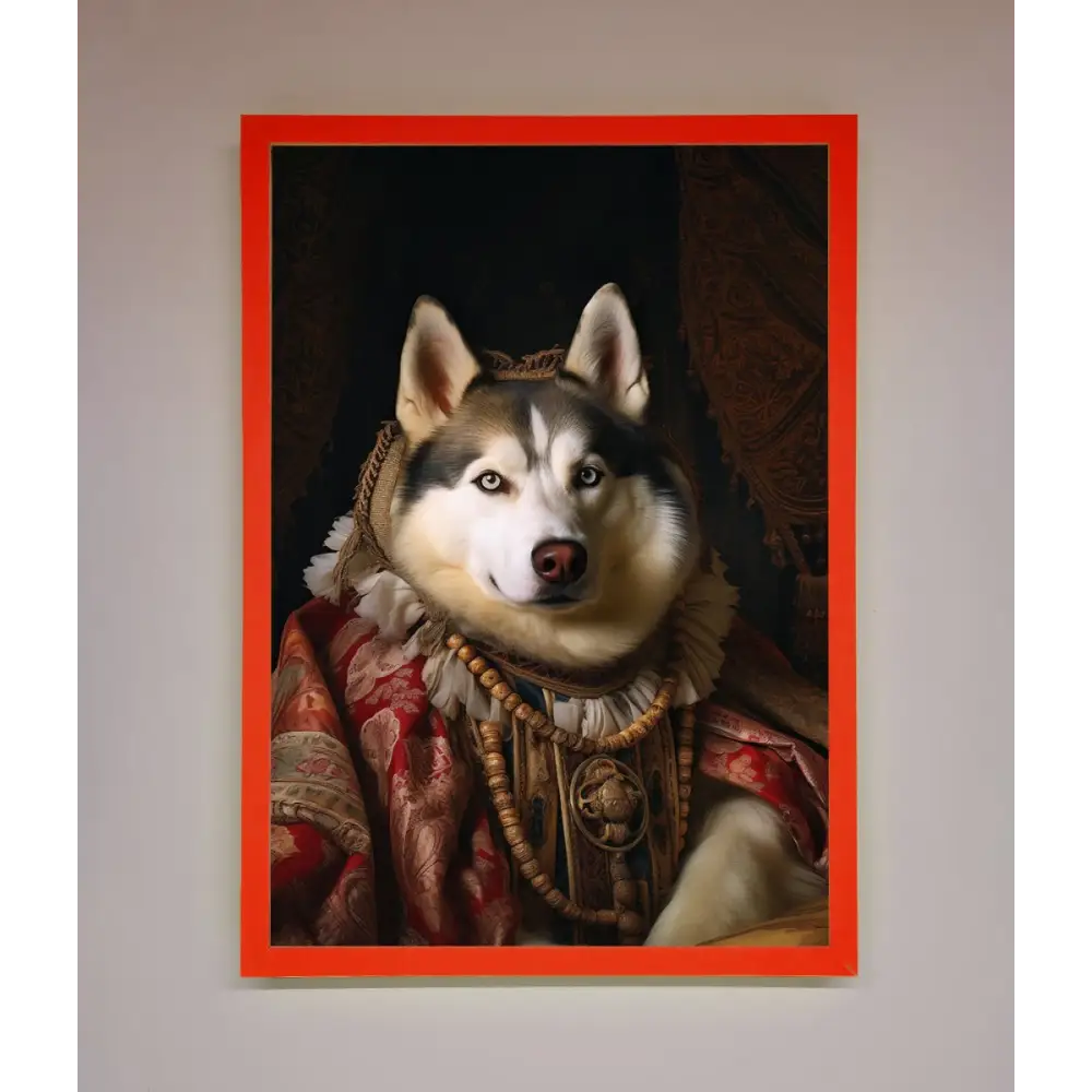 Renaissance Husky Framed Print - A3 (29.7 x 42 cm) / Neon Red - Framed Print