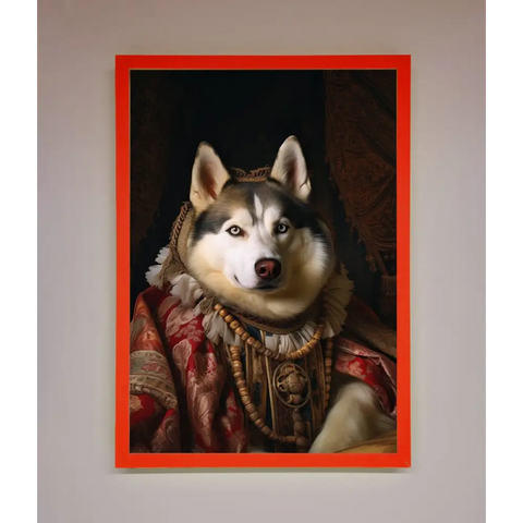 Renaissance Husky Framed Print - A3 (29.7 x 42 cm) / Neon Red - Framed Print