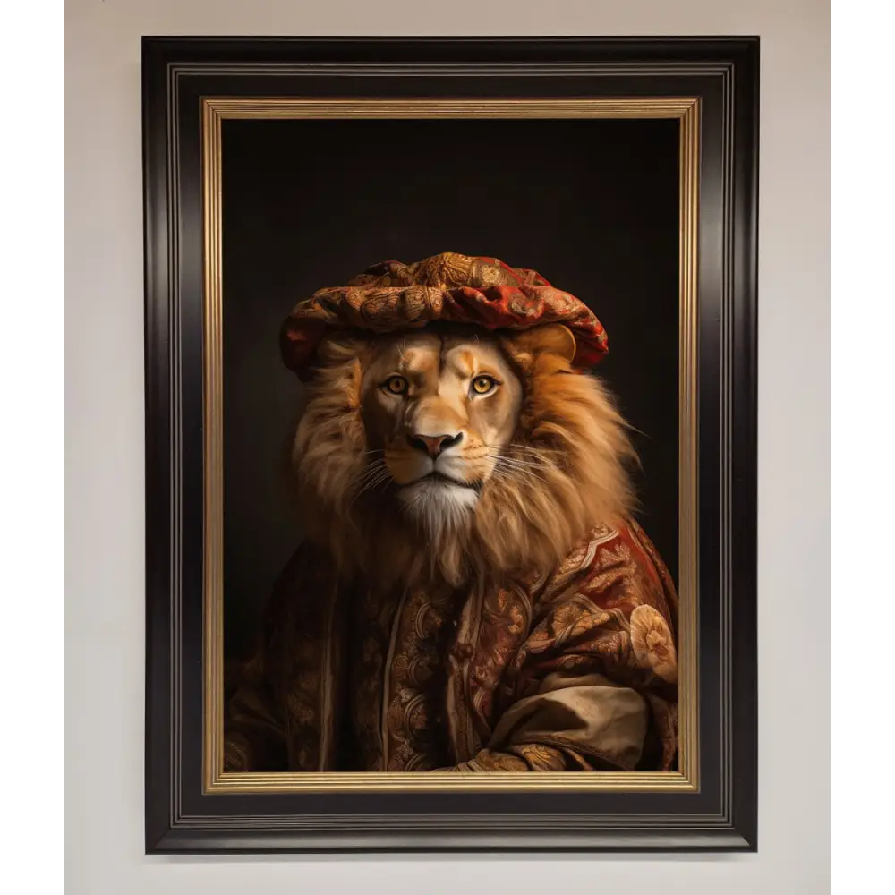 Renaissance Lion Framed Wall Art - A3 (29.7 x 42 cm) / Black Gold - Framed Print
