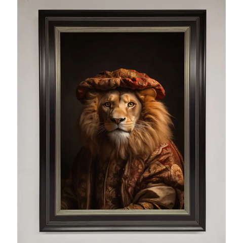 Renaissance Lion Framed Wall Art - A3 (29.7 x 42 cm) / Black Silver - Framed Print