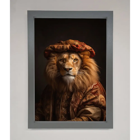 Renaissance Lion Framed Wall Art - A3 (29.7 x 42 cm) / Dark Grey - Framed Print