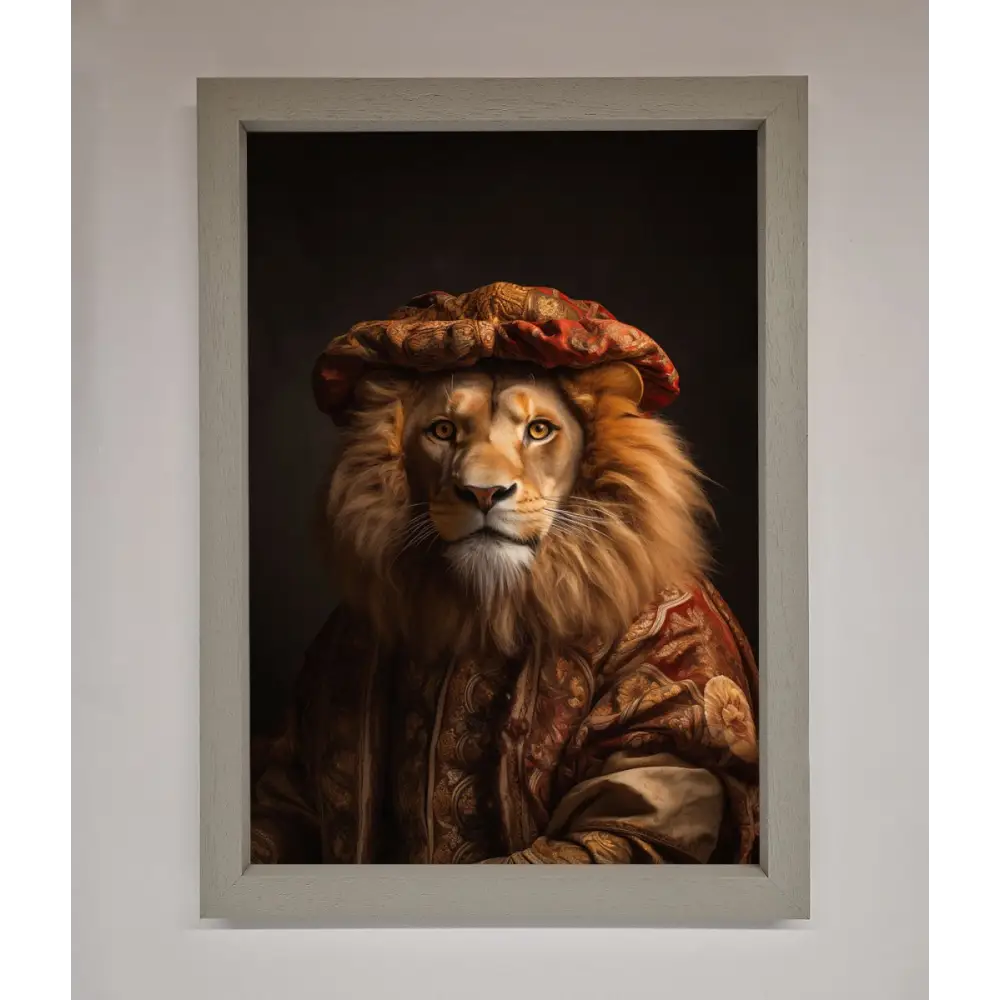 Renaissance Lion Framed Wall Art - A3 (29.7 x 42 cm) / Grey - Framed Print