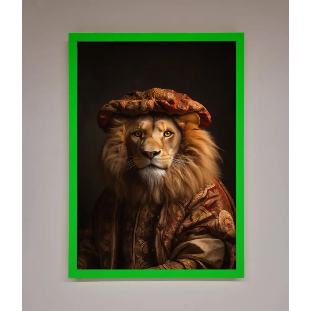 Renaissance Lion Framed Wall Art - A3 (29.7 x 42 cm) / Neon Dark Green - Framed Print