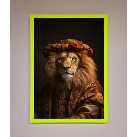 Renaissance Lion Framed Wall Art - A3 (29.7 x 42 cm) / Neon Green - Framed Print