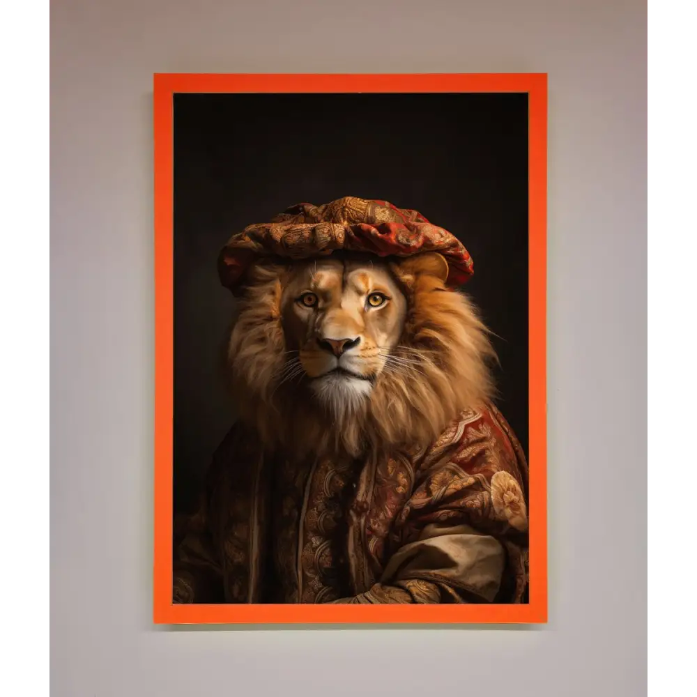 Renaissance Lion Framed Wall Art - A3 (29.7 x 42 cm) / Neon Orange - Framed Print