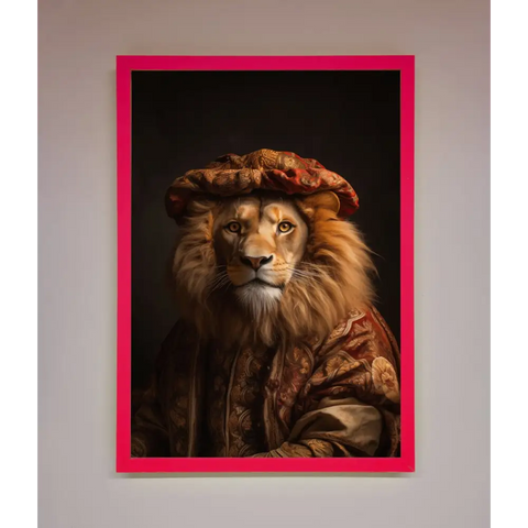 Renaissance Lion Framed Wall Art - A3 (29.7 x 42 cm) / Neon Pink - Framed Print