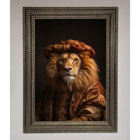 Renaissance Lion Framed Wall Art - A3 (29.7 x 42 cm) / Ornate Silver - Framed Print