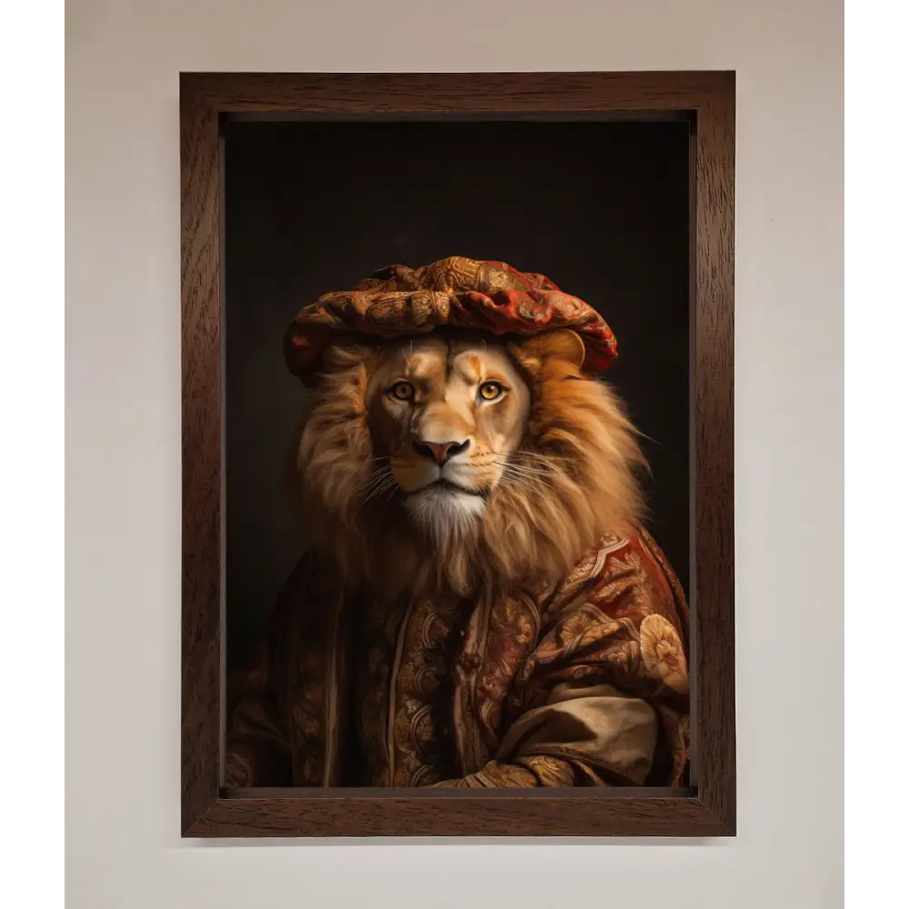 Renaissance Lion Framed Wall Art - A3 (29.7 x 42 cm) / Walnut - Framed Print