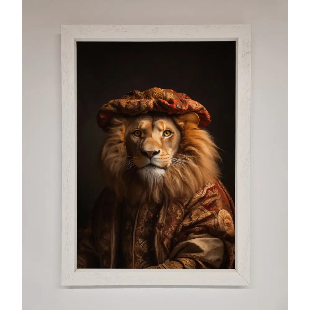 Renaissance Lion Framed Wall Art - A3 (29.7 x 42 cm) / White - Framed Print
