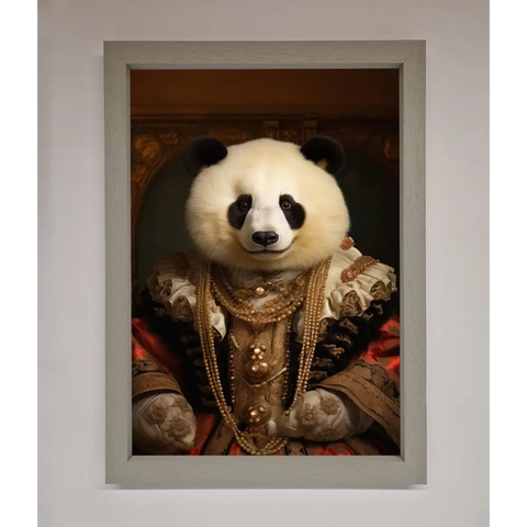 Renaissance Panda Framed Print - A3 (29.7 x 42 cm) / Grey - Framed Print