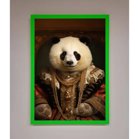 Renaissance Panda Framed Print - A3 (29.7 x 42 cm) / Neon Dark Green - Framed Print