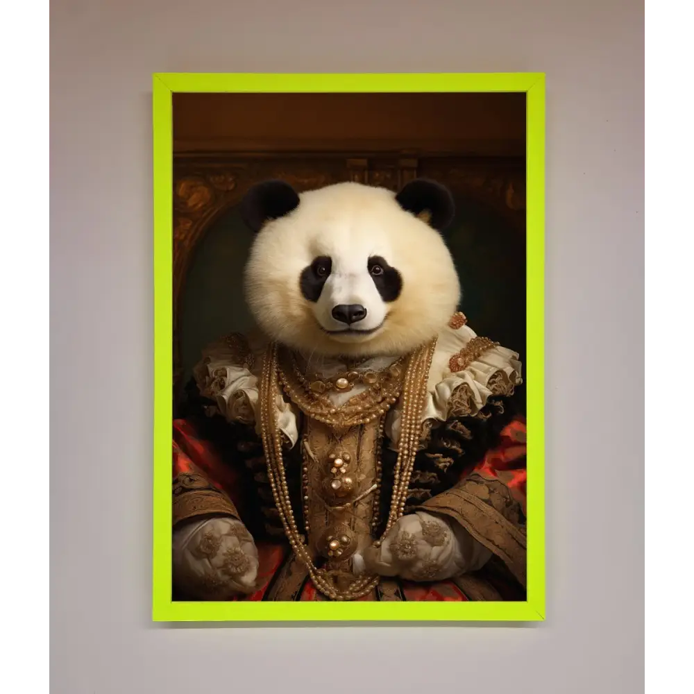 Renaissance Panda Framed Print - A3 (29.7 x 42 cm) / Neon Green - Framed Print