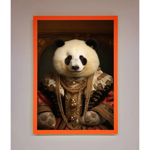 Renaissance Panda Framed Print - A3 (29.7 x 42 cm) / Neon Orange - Framed Print