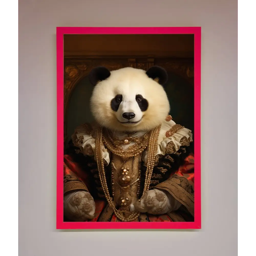 Renaissance Panda Framed Print - A3 (29.7 x 42 cm) / Neon Pink - Framed Print