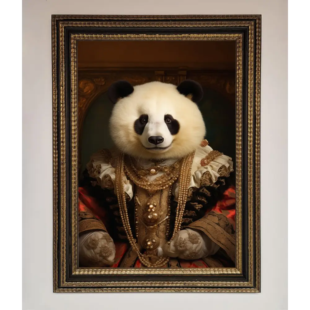 Renaissance Panda Framed Print - A3 (29.7 x 42 cm) / Ornate Gold Black - Framed Print