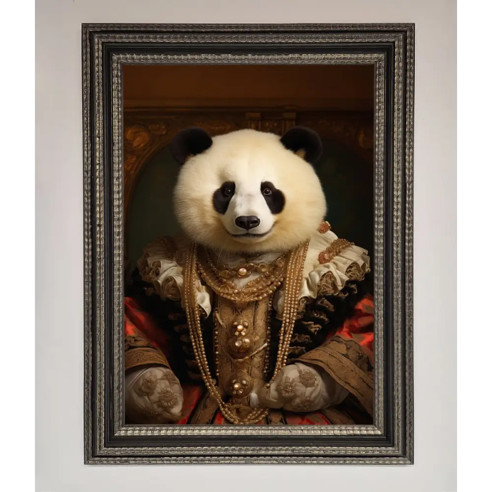 Renaissance Panda Framed Print - A3 (29.7 x 42 cm) / Ornate Silver Black - Framed Print