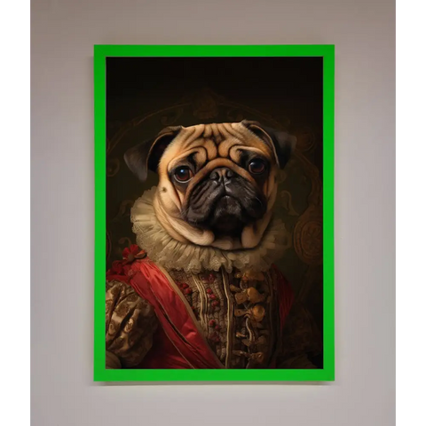 Renaissance Pugs Framed Poster - A3 (29.7 x 42 cm) / Neon Dark Green - Framed Print