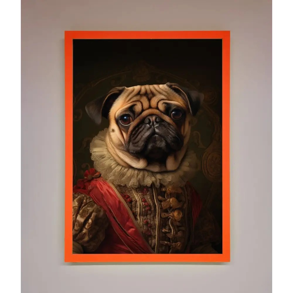 Renaissance Pugs Framed Poster - A3 (29.7 x 42 cm) / Neon Orange - Framed Print