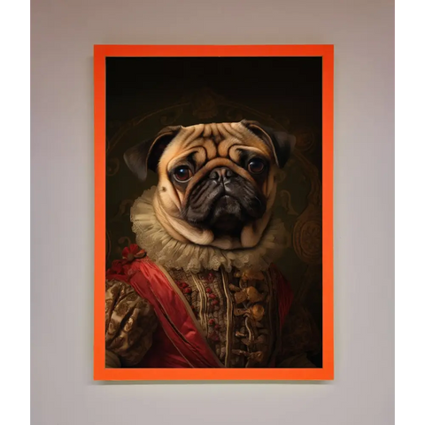 Renaissance Pugs Framed Poster - A3 (29.7 x 42 cm) / Neon Orange - Framed Print