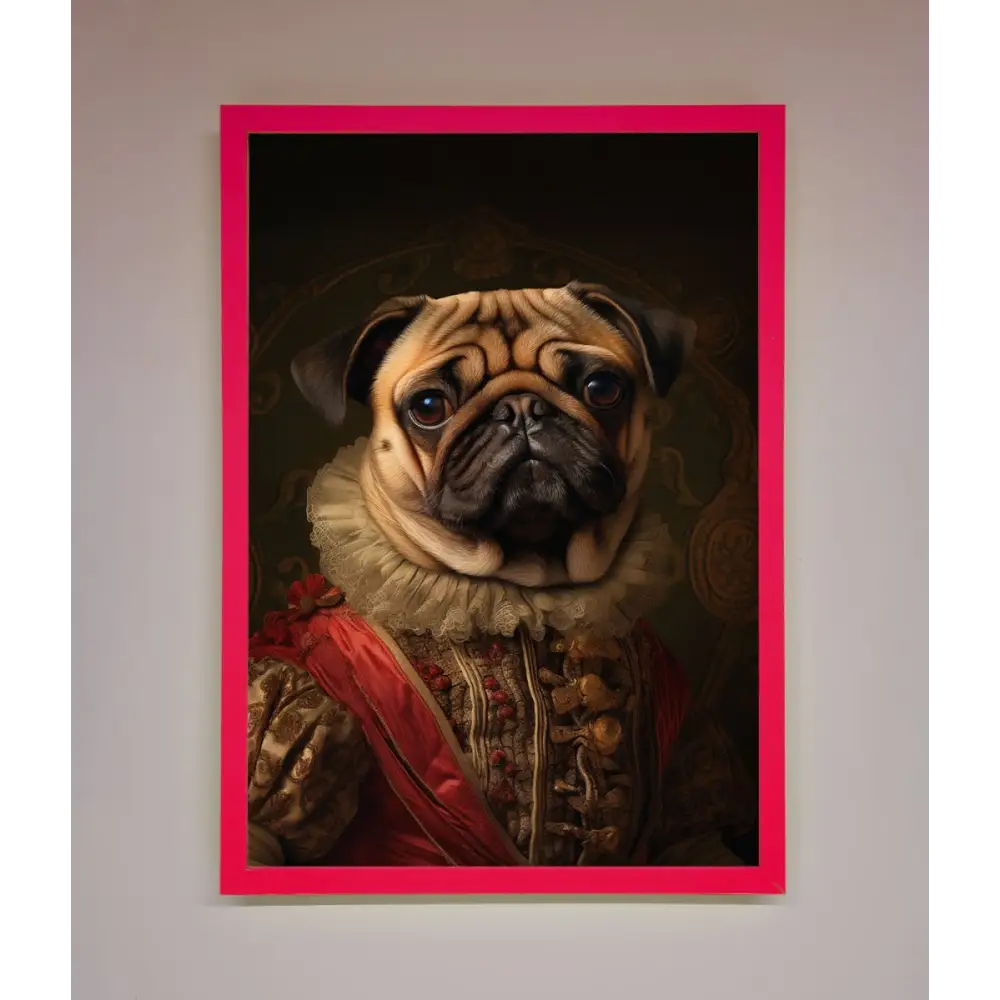 Renaissance Pugs Framed Poster - A3 (29.7 x 42 cm) / Neon Pink - Framed Print