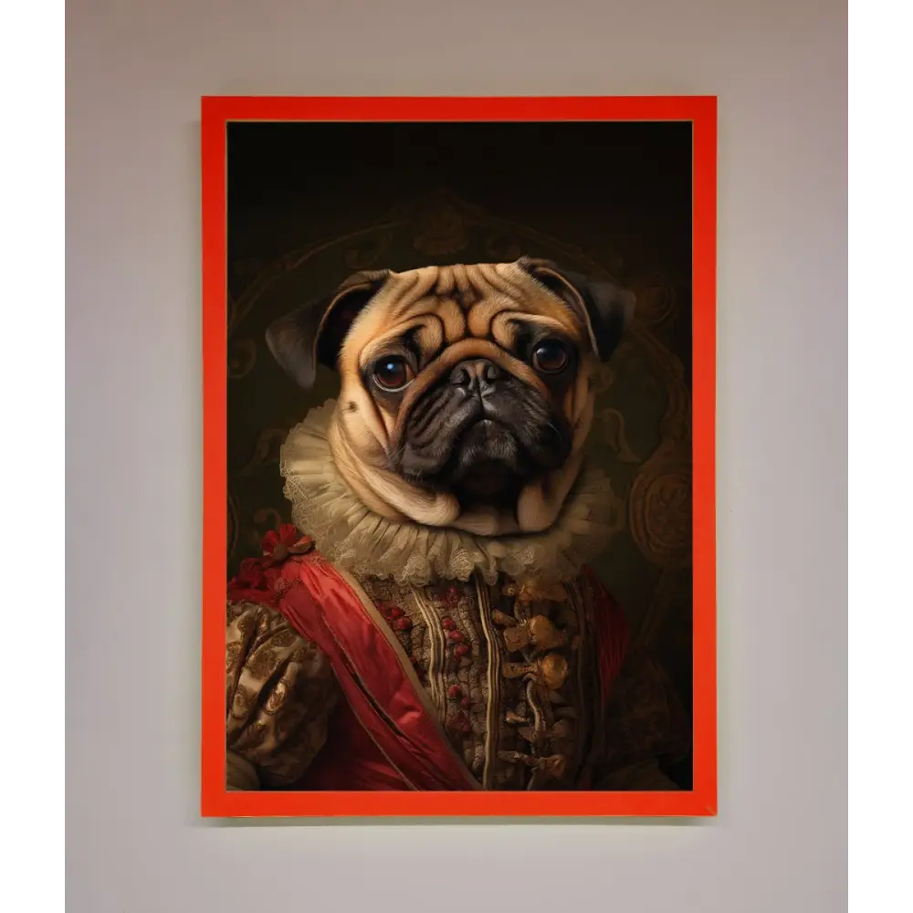 Renaissance Pugs Framed Poster - A3 (29.7 x 42 cm) / Neon Red - Framed Print