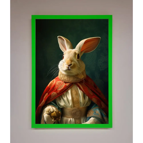 Renaissance Rabbit Framed Poster - A3 (29.7 x 42 cm) / Neon Dark Green - Framed Print