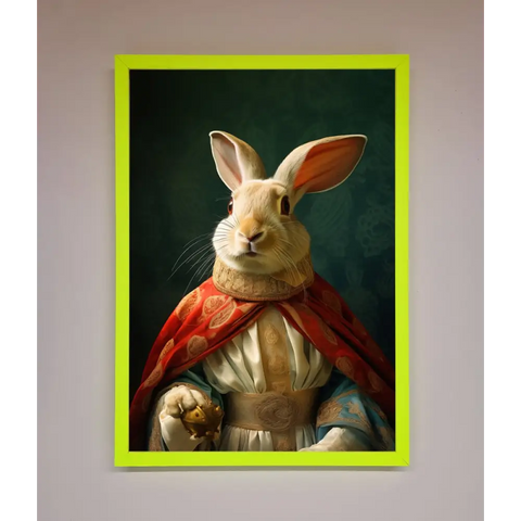 Renaissance Rabbit Framed Poster - A3 (29.7 x 42 cm) / Neon Green - Framed Print