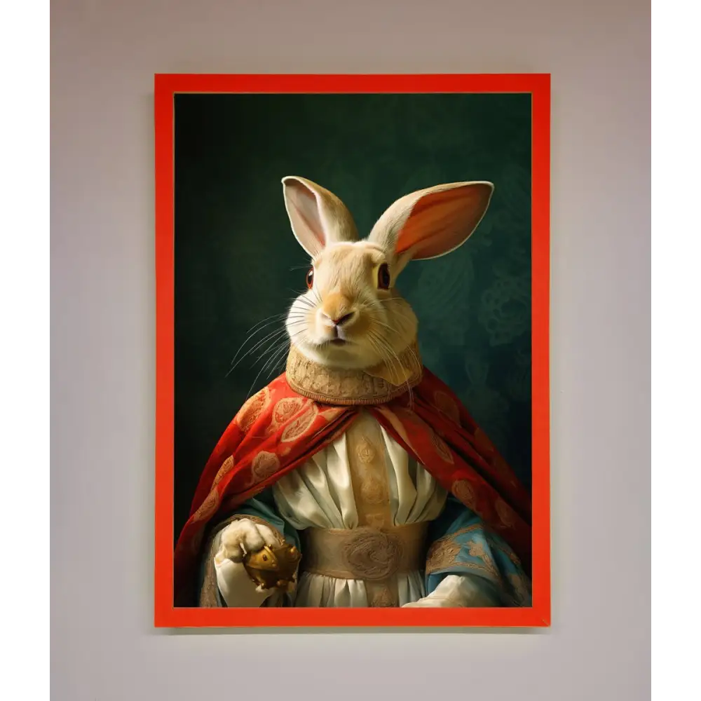 Renaissance Rabbit Framed Poster - A3 (29.7 x 42 cm) / Neon Red - Framed Print