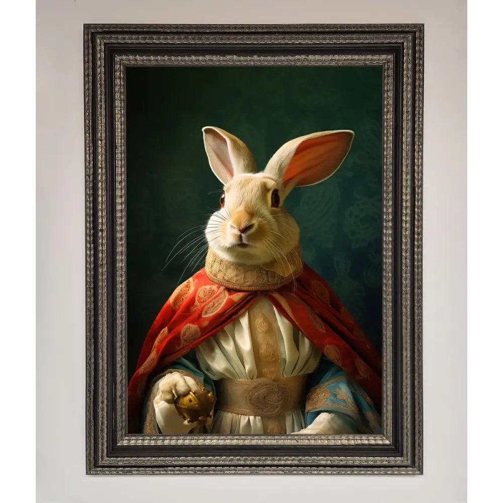Renaissance Rabbit Framed Poster - A3 (29.7 x 42 cm) / Ornate Silver Black - Framed Print