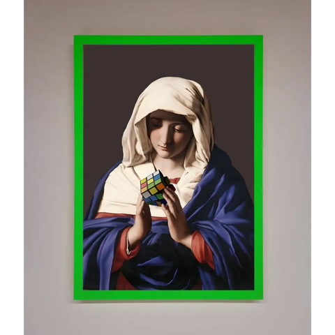 Renaissance Rubik Cube Framed Wall Art - A3 (29.7 x 42 cm) / Neon Dark Green - Framed Print