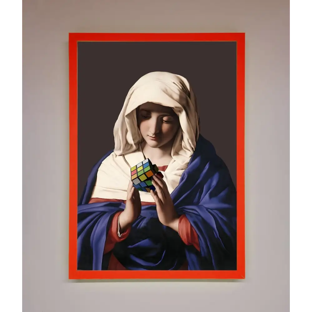 Renaissance Rubik Cube Framed Wall Art - A3 (29.7 x 42 cm) / Neon Red - Framed Print