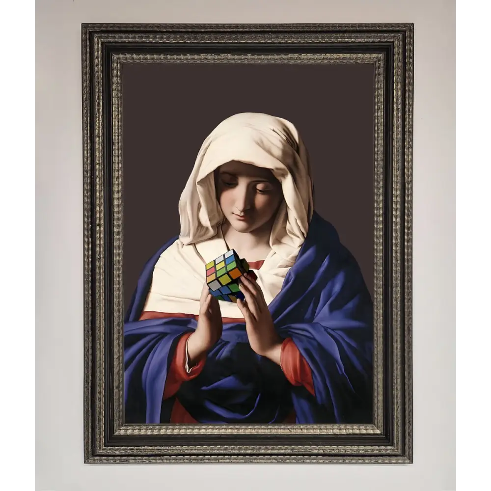 Renaissance Rubik Cube Framed Wall Art - A3 (29.7 x 42 cm) / Ornate Silver Black - Framed Print