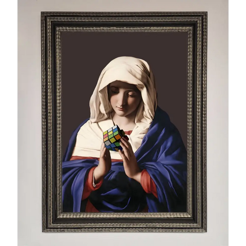 Renaissance Rubik Cube Framed Wall Art - A3 (29.7 x 42 cm) / Ornate Silver Black - Framed Print