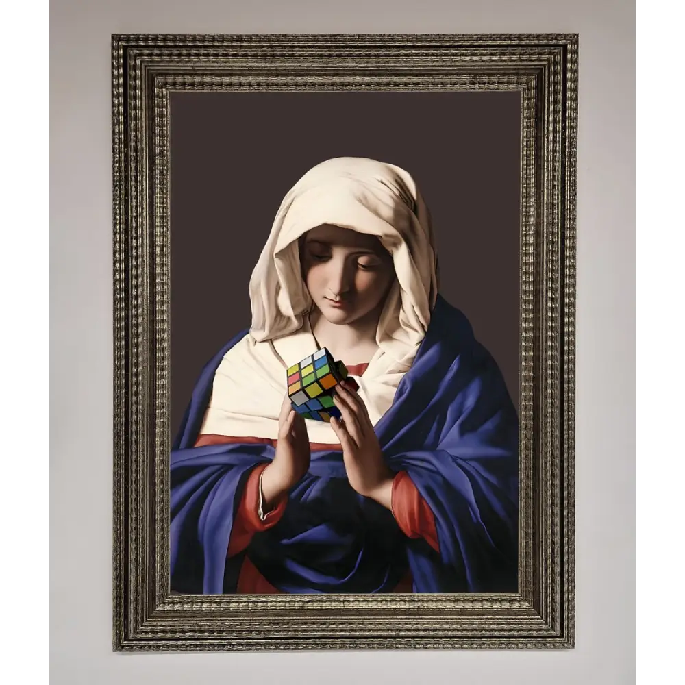 Renaissance Rubik Cube Framed Wall Art - A3 (29.7 x 42 cm) / Ornate Silver - Framed Print