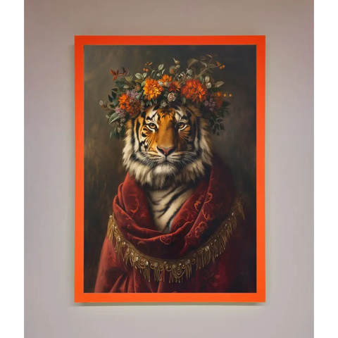 Renaissance Tiger Framed Wall Art - A3 (29.7 x 42 cm) / Neon Orange - Framed Print