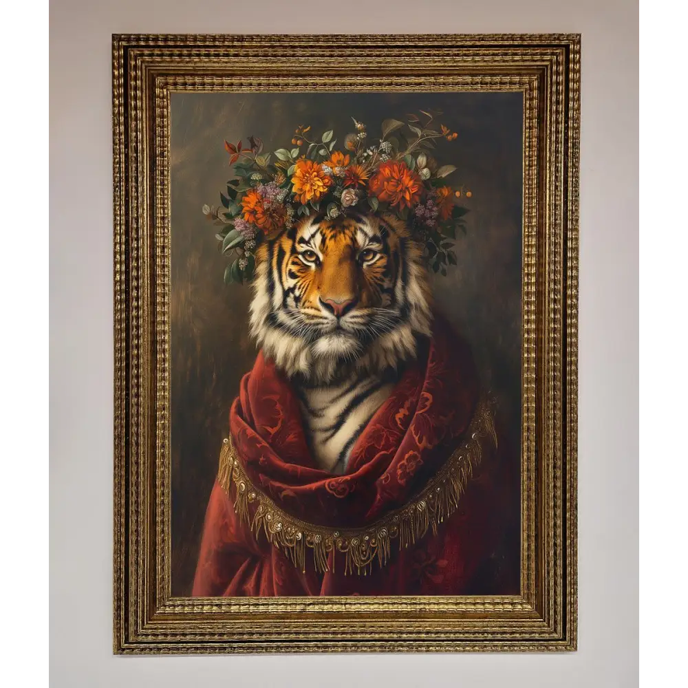 Renaissance Tiger Framed Wall Art - A3 (29.7 x 42 cm) / Ornate Gold - Framed Print
