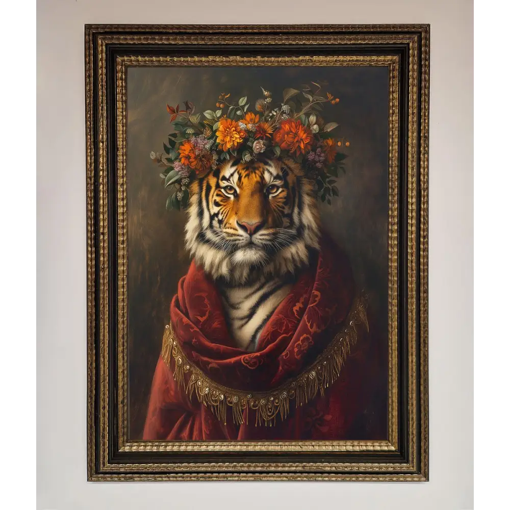 Renaissance Tiger Framed Wall Art - A3 (29.7 x 42 cm) / Ornate Gold Black - Framed Print